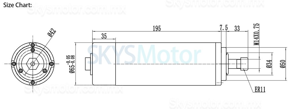 Motor de husillo CNC refrigerado por aire Handi JGF-65A-0.8KW 110V/220V 800W 24000RPM pinza ER11